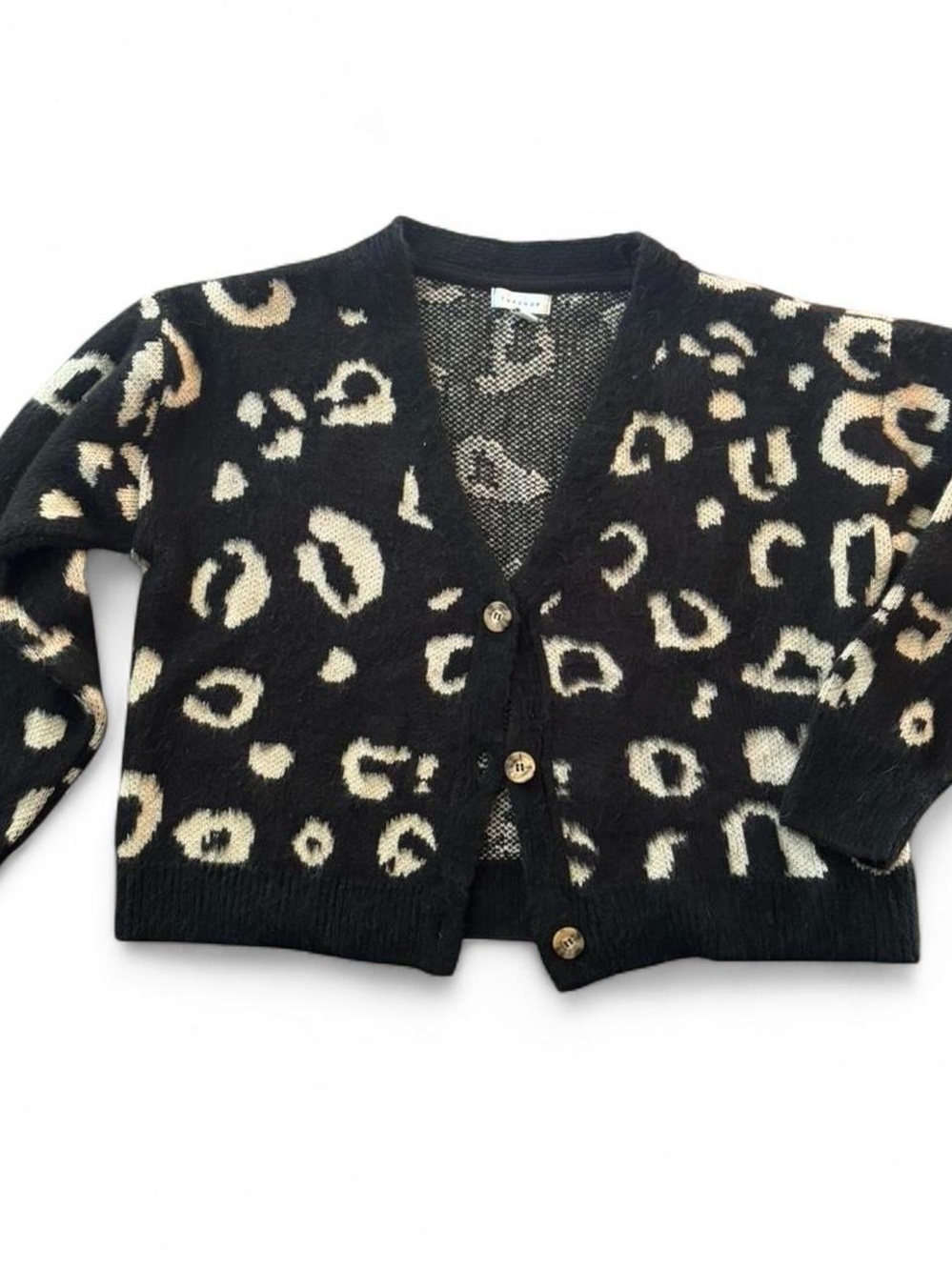Topshop Black & Beige Leopard Print Button-Front Cardigan